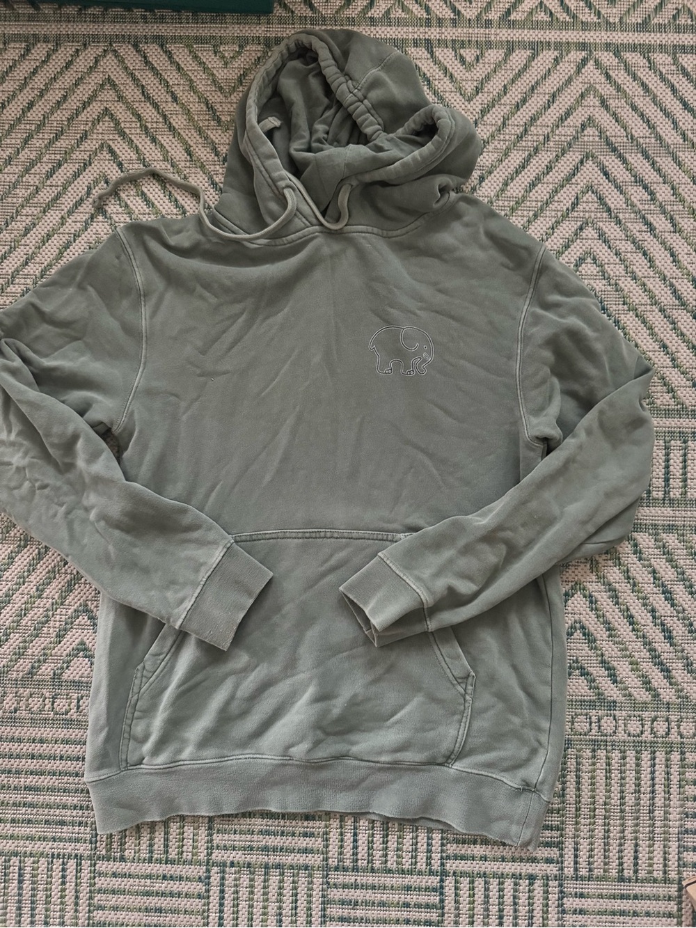 Ivory Ella Sage Green Pullover Hoodie with Elephant Logo on Back S Summer